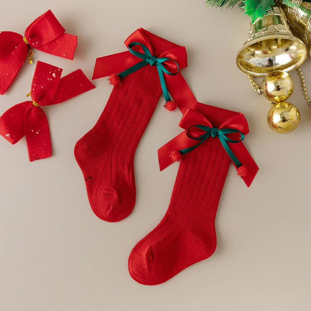 Baby Santa Bow Socks